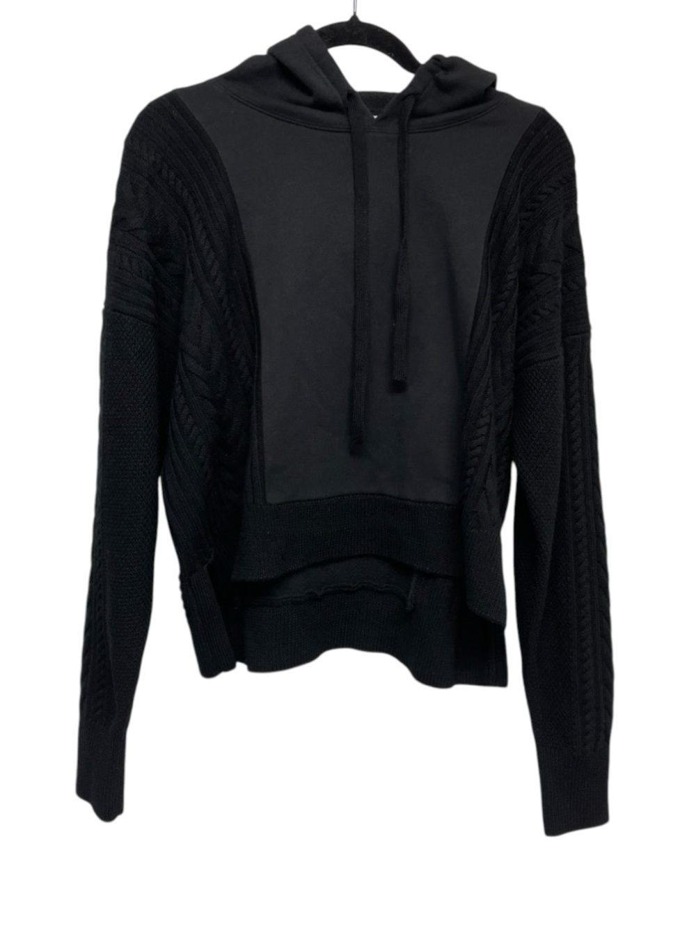 La Ligne Black Cable-Knit Hooded Wool Sweatshirt Fleece Lining Cozy Size Small